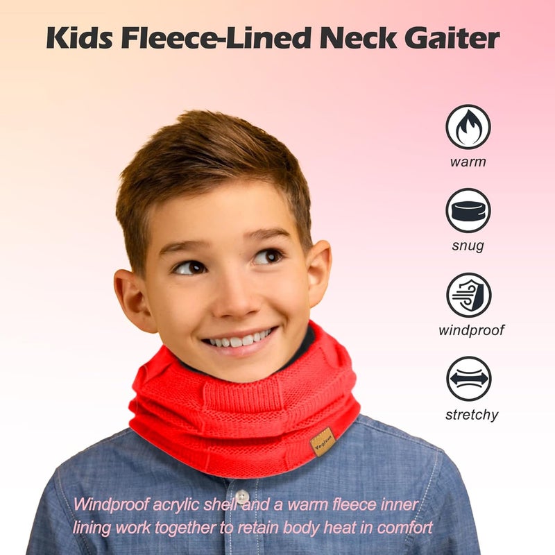 Vogium Kids Double-layer Knit Neck Warmer Gaiter | Thermal Fleece Face Cover for 6-14 Year Olds Boys Girls | Ski, Play - Image 2